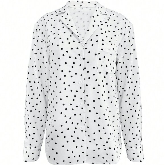 Black And White Elegan t Women's Polka Dot Shirt Blouse With Pocket details - Picture 6 of 11
